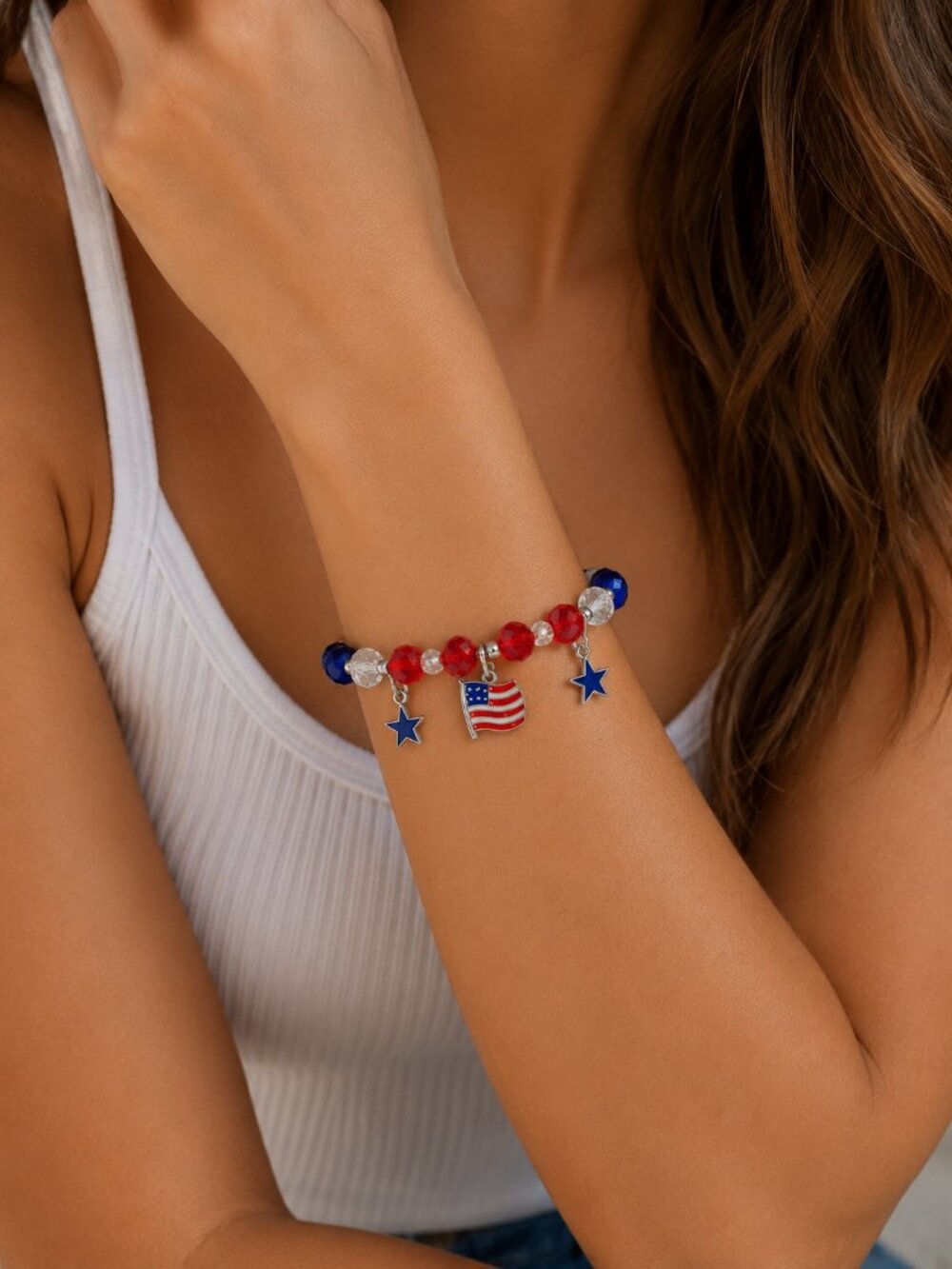Superstar Accessories Patriotic Red White Blue Beaded Bracelet